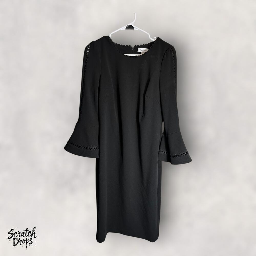 Calvin Klein Womens Black Dress Size 10 Long Sleeve 17x41 Elegant Fashion
